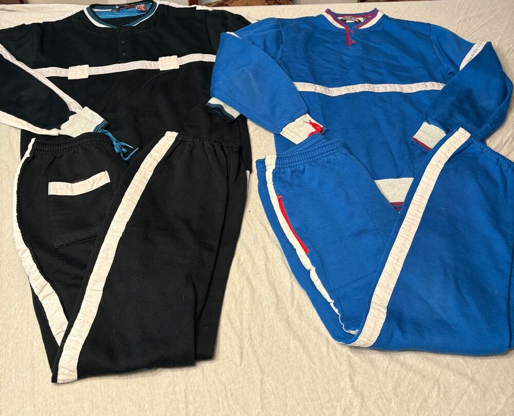 Two Vintage Men's Jogging Suits Sweat Suits 1970/1980ss Line-Up M L Blue Black